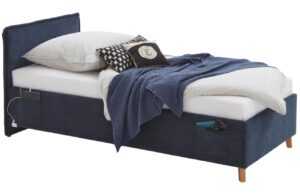 Modrá čalouněná postel Meise Möbel Fun 90 x 200 cm s úložným prostorem