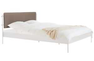 noo.ma Béžová kovová dvoulůžková postel Eton 200 x 200 cm s hnědým čelem