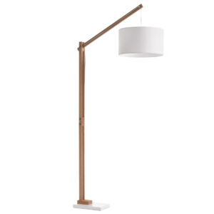 Bílá bavlněná stojací lampa Kave Home Riaz 186 cm s dřevěnou podstavou